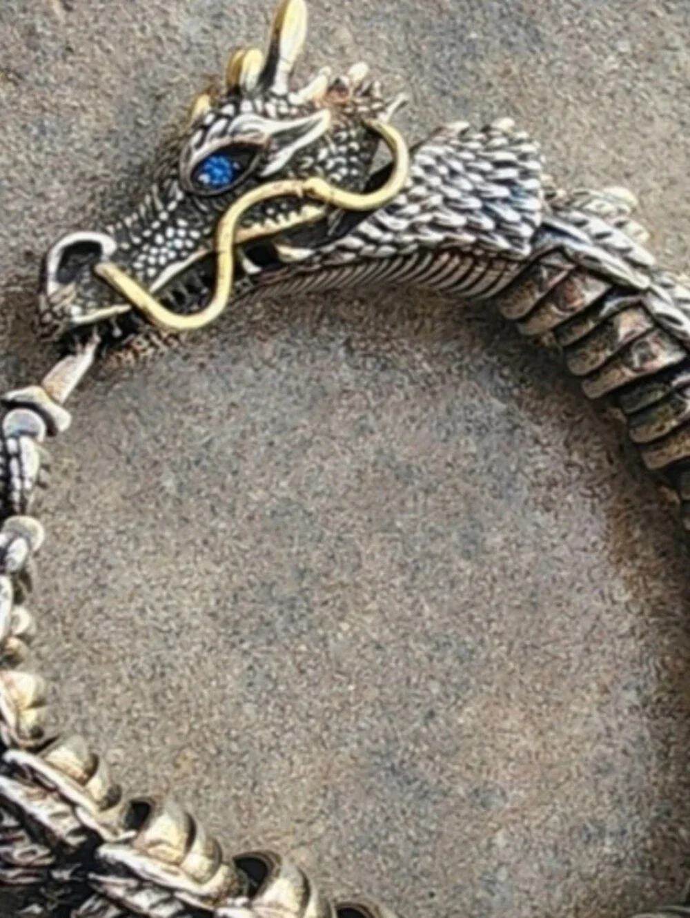 Men's Silver Dragon Head Chain Bracelet - Fashion Accessory Articulated Serpent - Picture 10 of 12